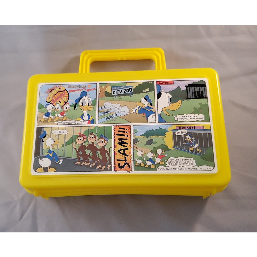 Vintage Disney Donald Duck "Monkeys Uncle" Pencil Box Snack/Lunch Pail 5" x 8"